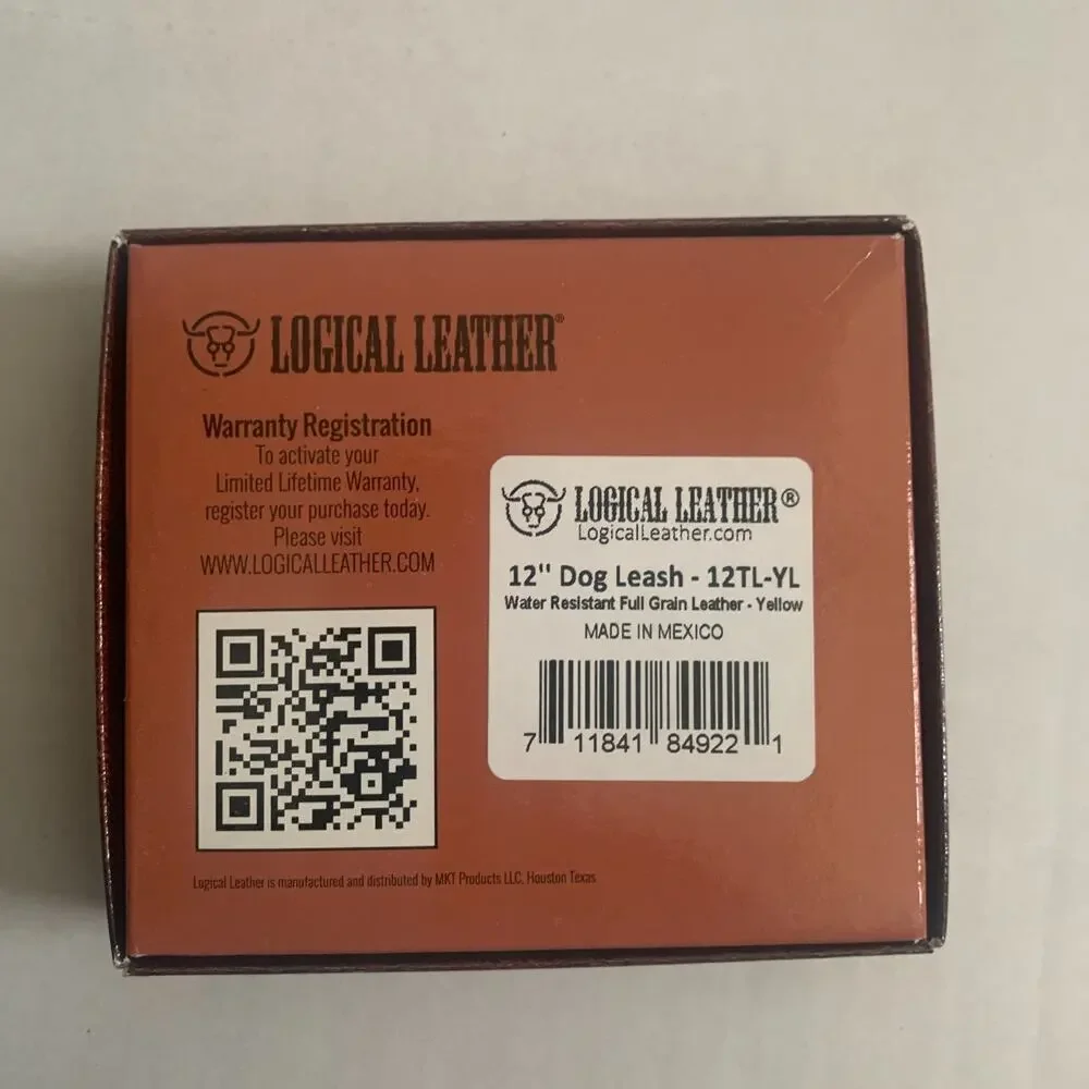 Logical Leather 12''Dog Leash Water Resistant Full Grain Leather 12TL-YL